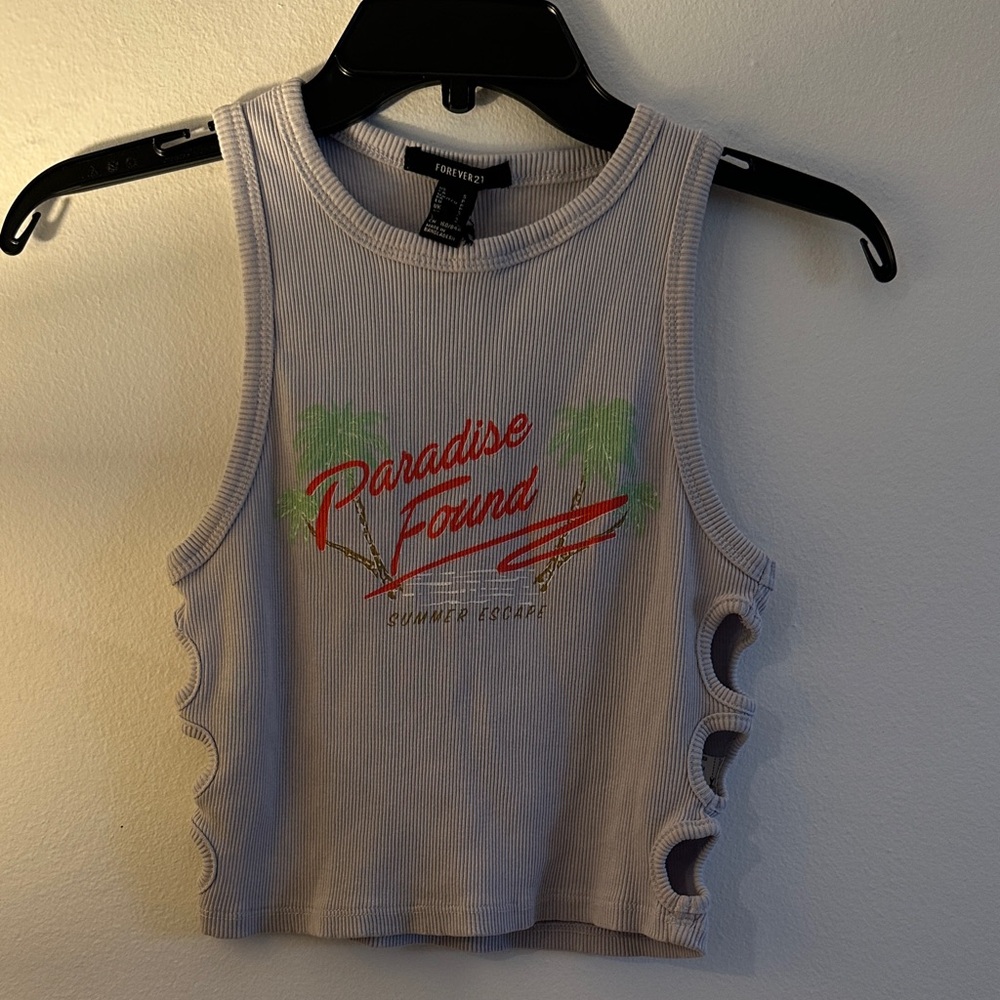 Forever 21 Paradise Found Ribbed Crop Top - Light Gray